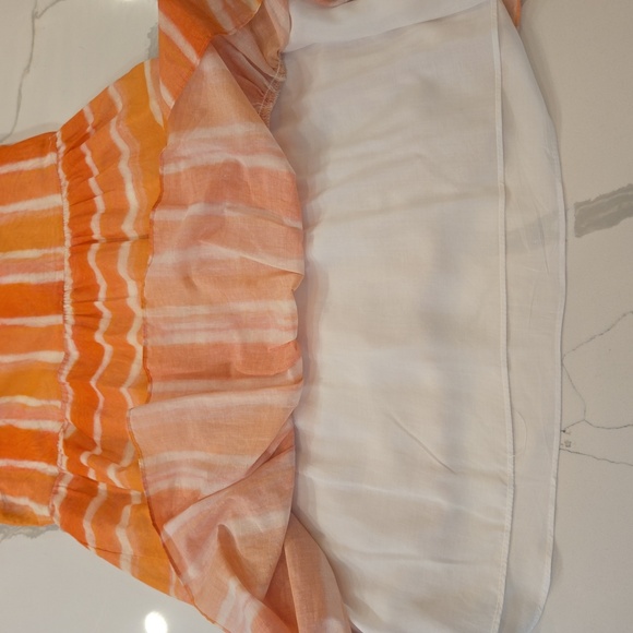 WILLA STORY Ruffled Cotton Peasant Boho Striped Dress Peachy Orange Size Large - Picture 10 of 12